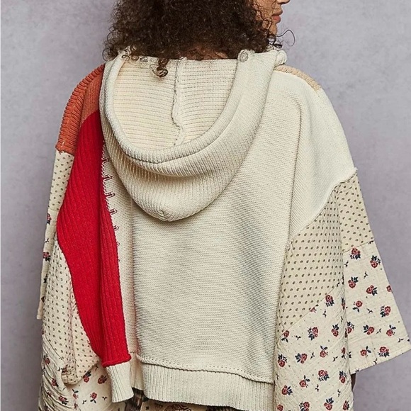 POL Boho Oversized Hooded Patchwork Poncho Pullover Top - Picture 2 of 3